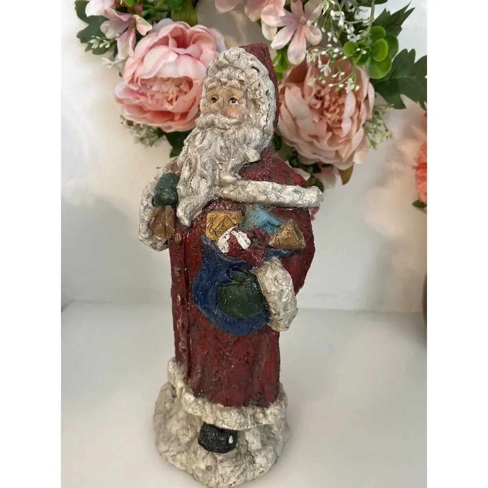 Vintage Santa Claus Statue With‎ Bag Of Toys And Tree Resin 10